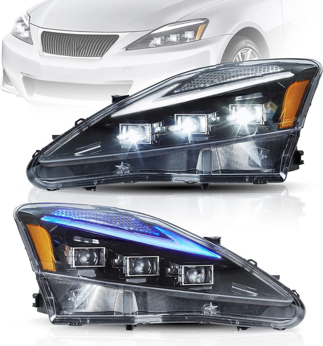 Faros delanteros LED para proyector VLAND para Lexus IS250 IS350 2006-2012 IS200d IS F 2008-2014 (Edición de reflector ámbar y transparente)